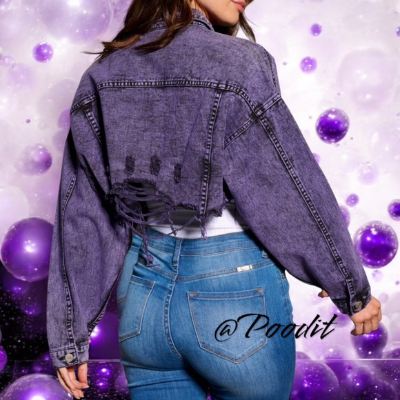 SIGNATURE Acid wash purple & black distressed Jean jacket S M L - Picture 4 of 11